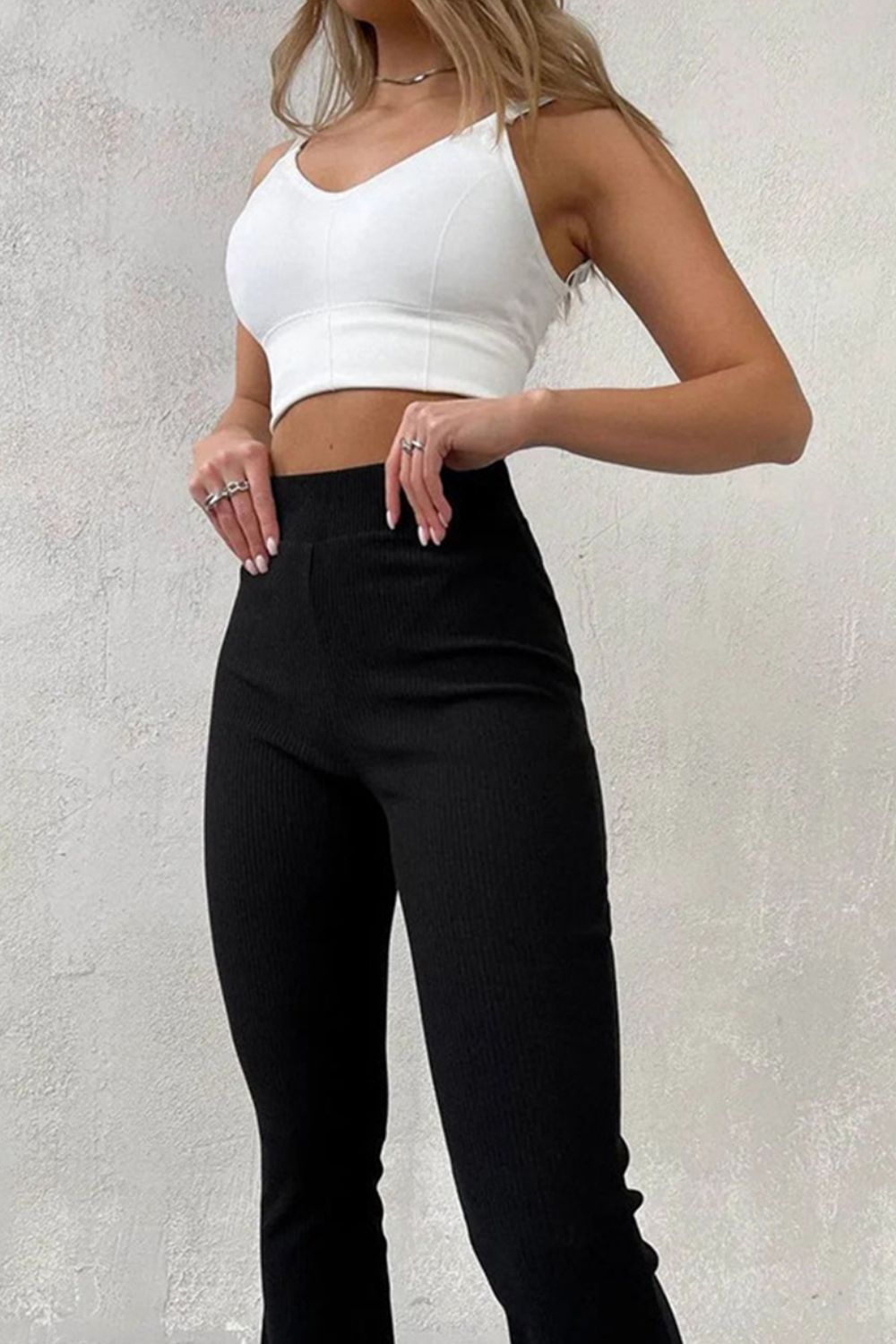 Ribbed High Waist Flare Pant