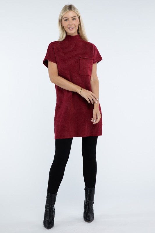 Short Sleeve Sweater Dress w/ Pocket