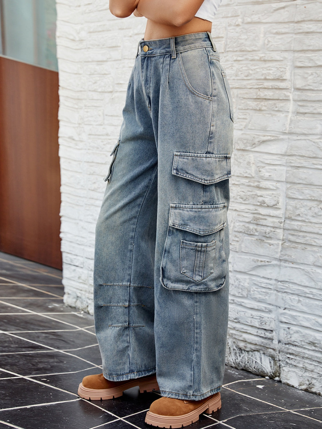 Washed Cargo Denim Pant