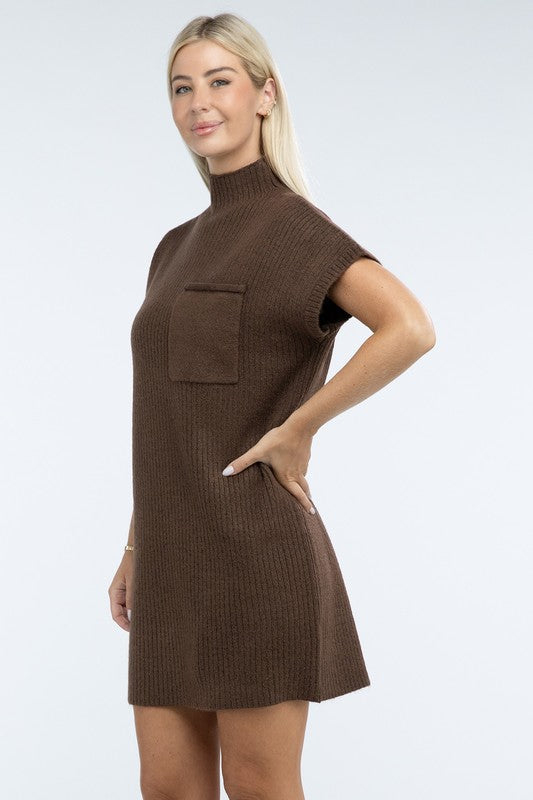 Short Sleeve Sweater Dress w/ Pocket