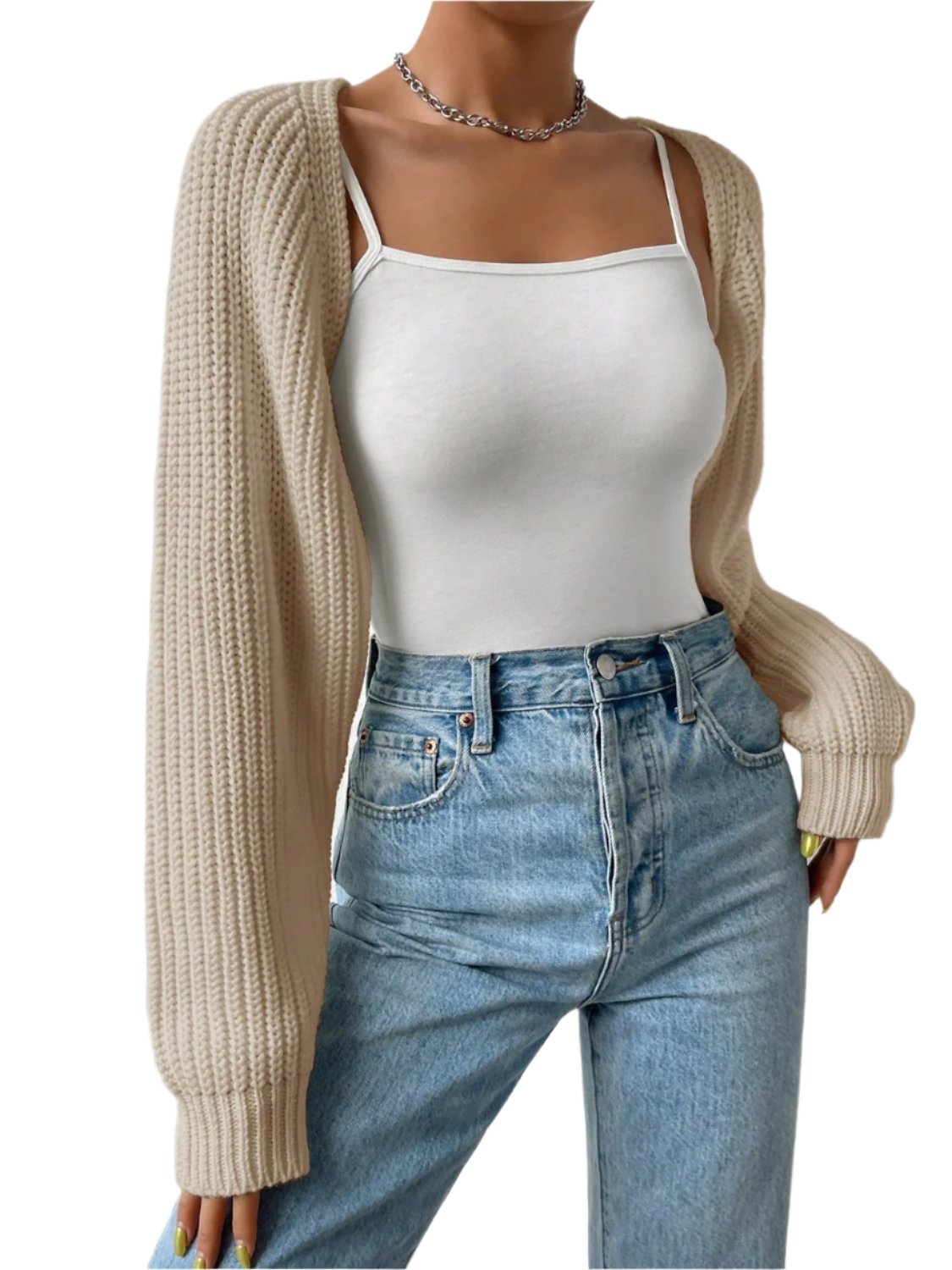 Open Front Long Sleeve Cropped Cardigan