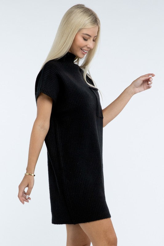 Short Sleeve Sweater Dress w/ Pocket