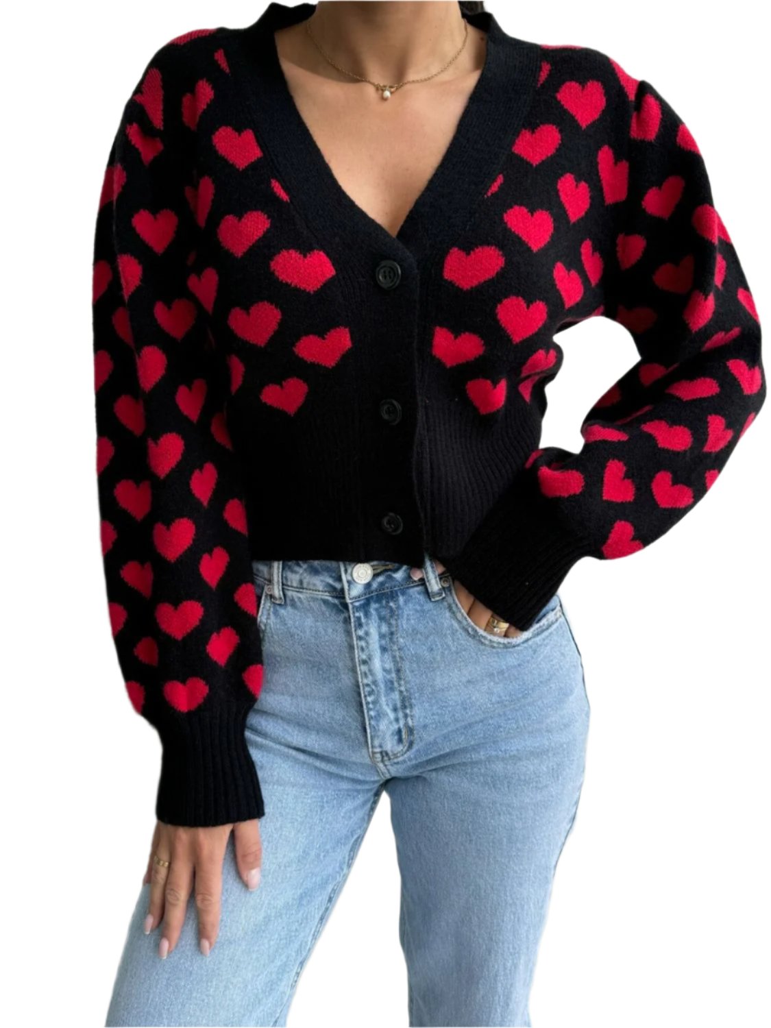 Heart V Neck Cropped Cardigan