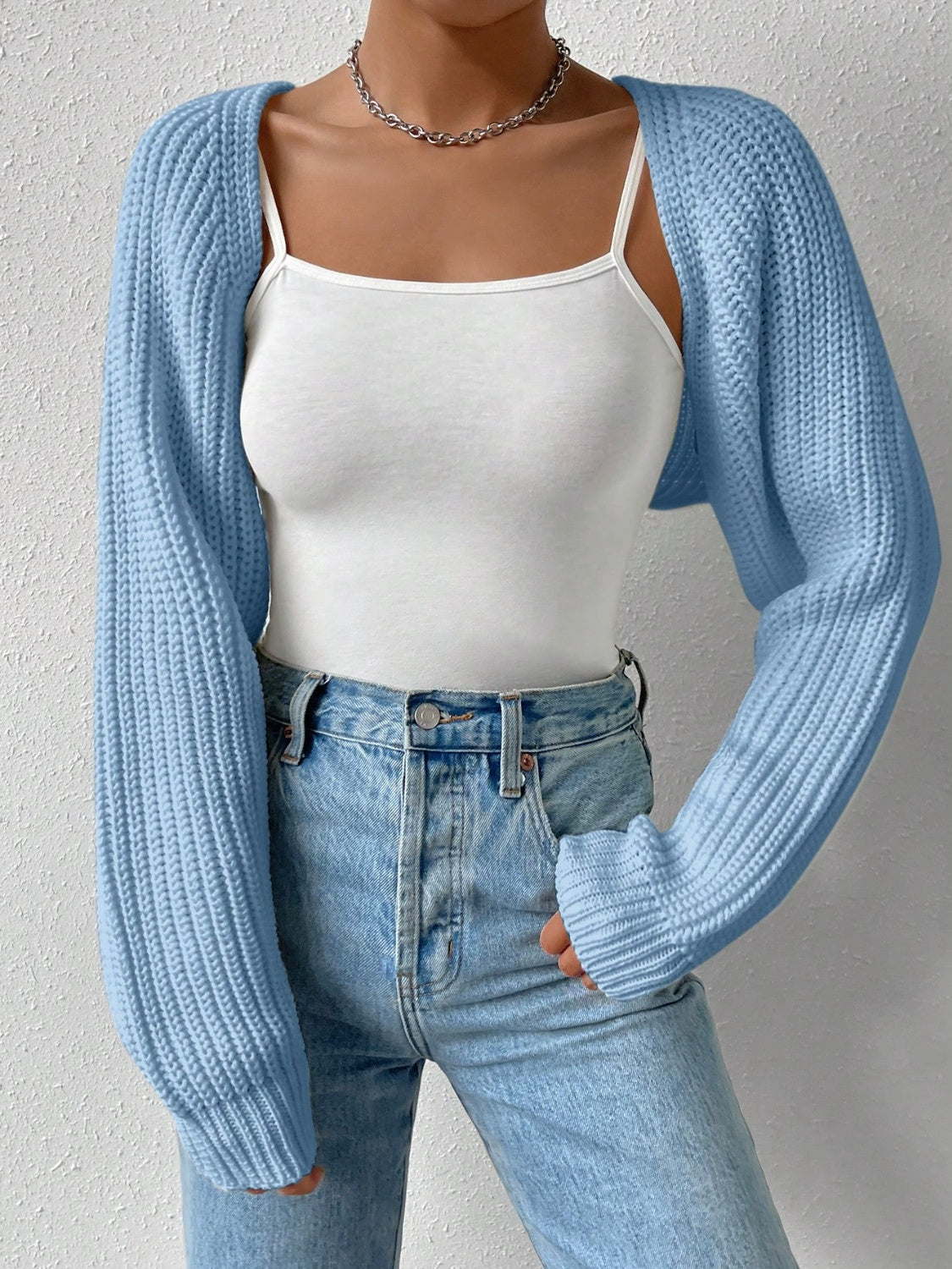 Open Front Long Sleeve Cropped Cardigan