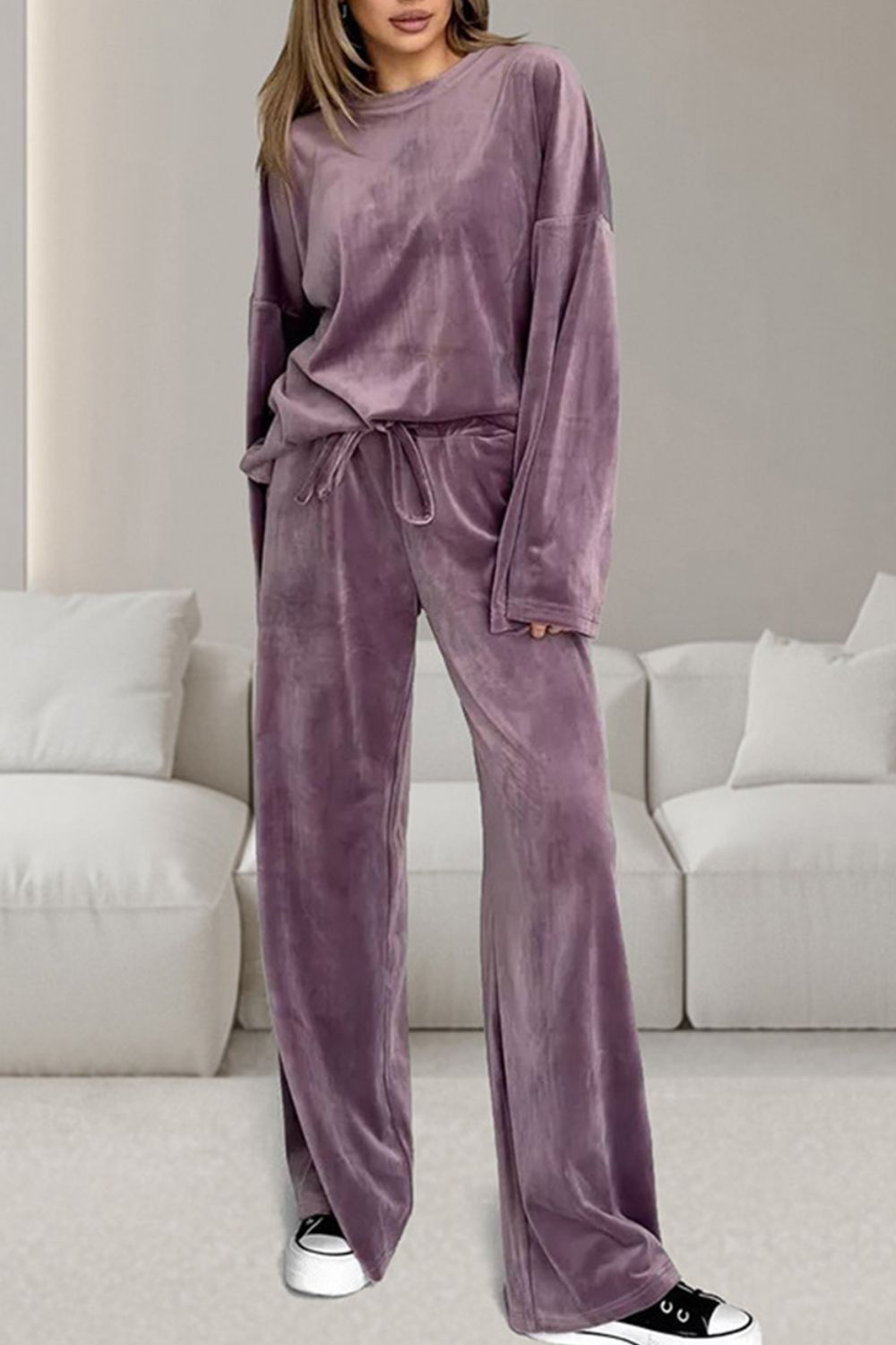 Soft Long Sleeve Top and Drawstring Pants Set