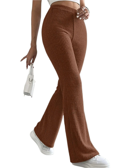 High Waist Caramel Ribbed Bootcut Pants