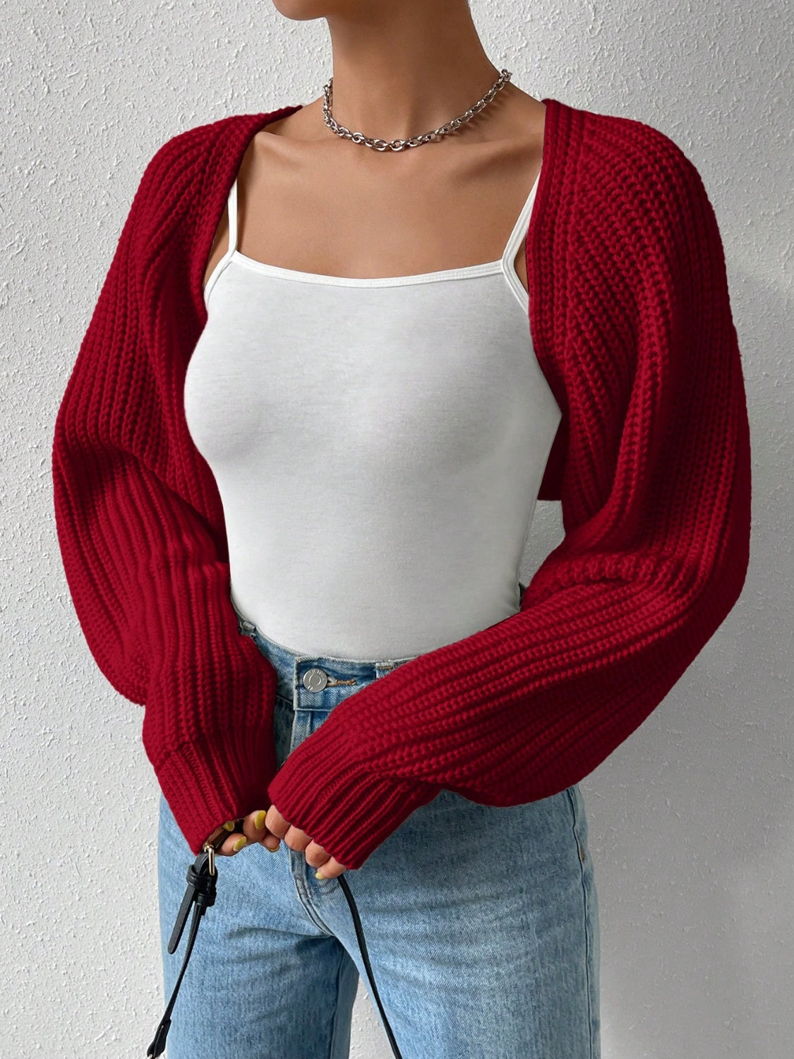 Open Front Long Sleeve Cropped Cardigan